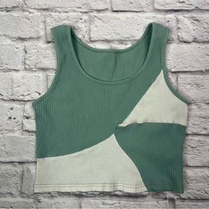 Romwe Teal Green & White Asymmetrical Top